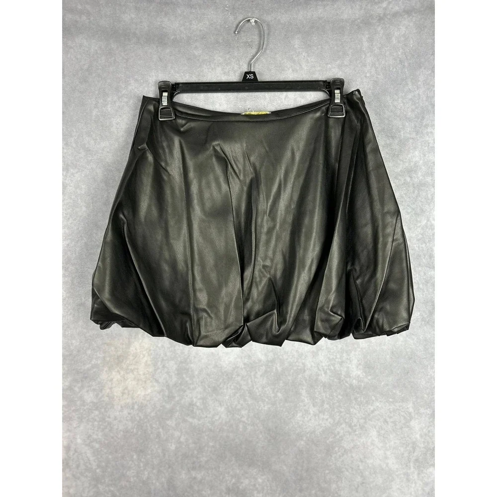 Torn by Ronny Kobo Paloma‎ Skirt Black Faux Leather Bubble Hem